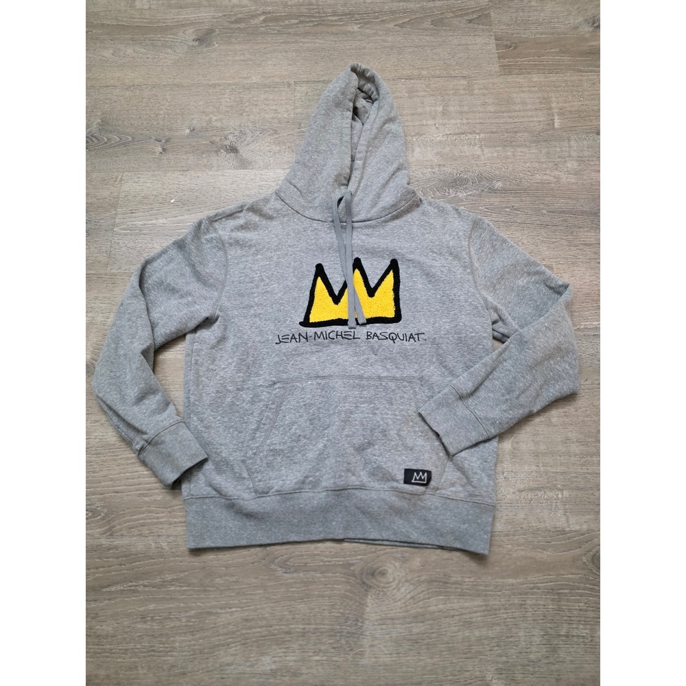 Jean-Michel Basquiat Hoodie Mens M Gray Graphic Art Sweatshirt